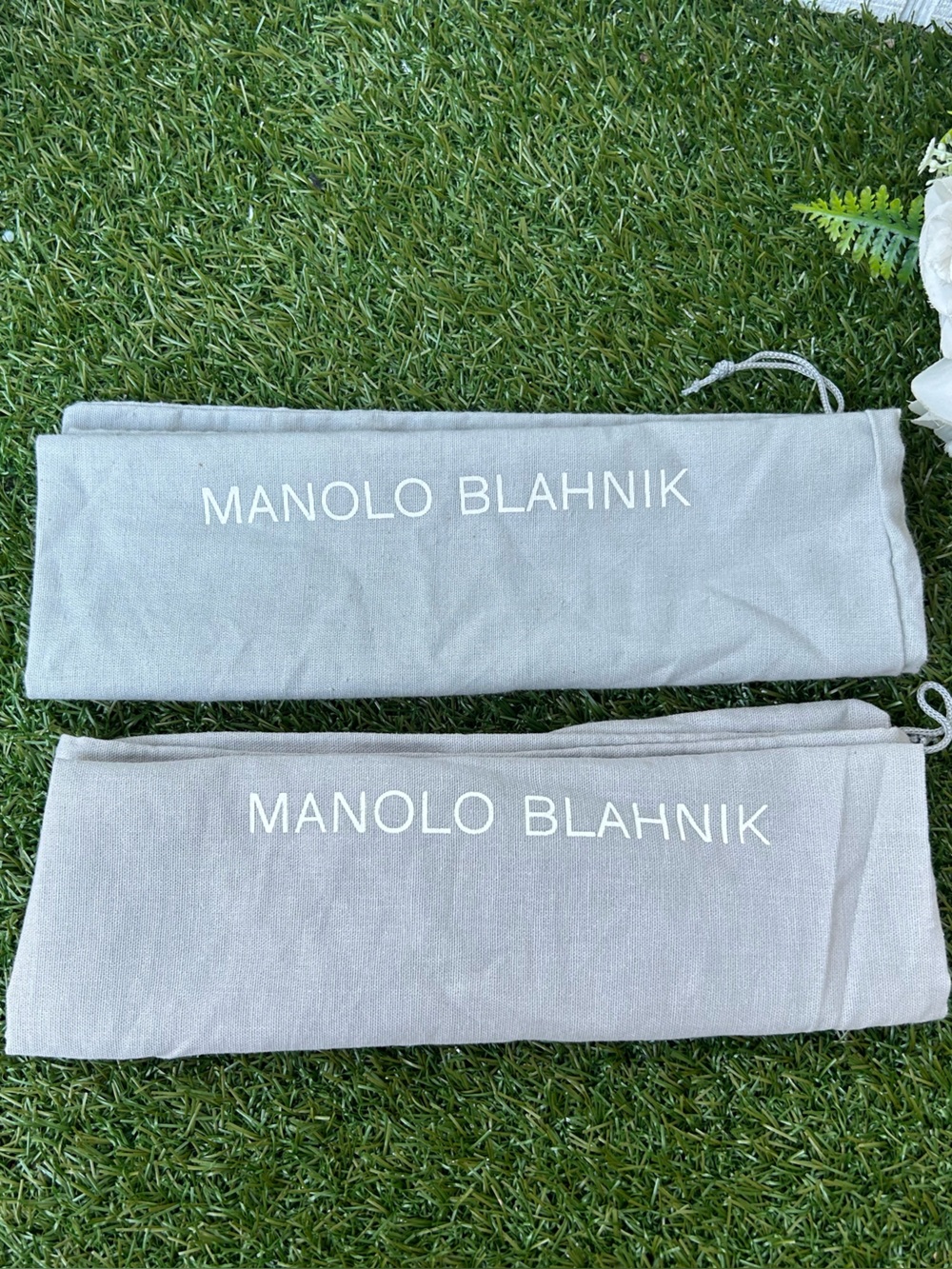 Manolo Blahnik Light Gray Cotton Shoe Bags (Pair)